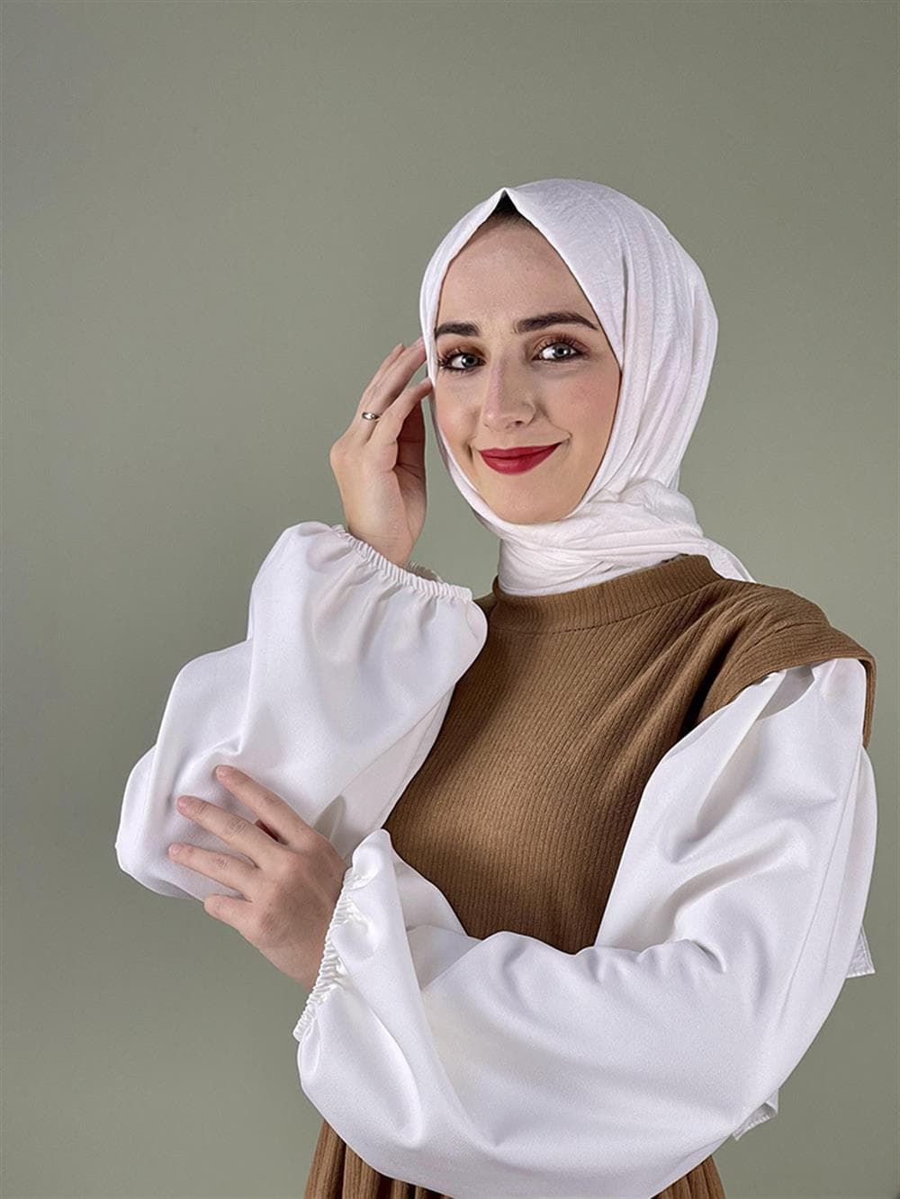 Balon Kol Kadife Elbise Camel — görsel 1/5