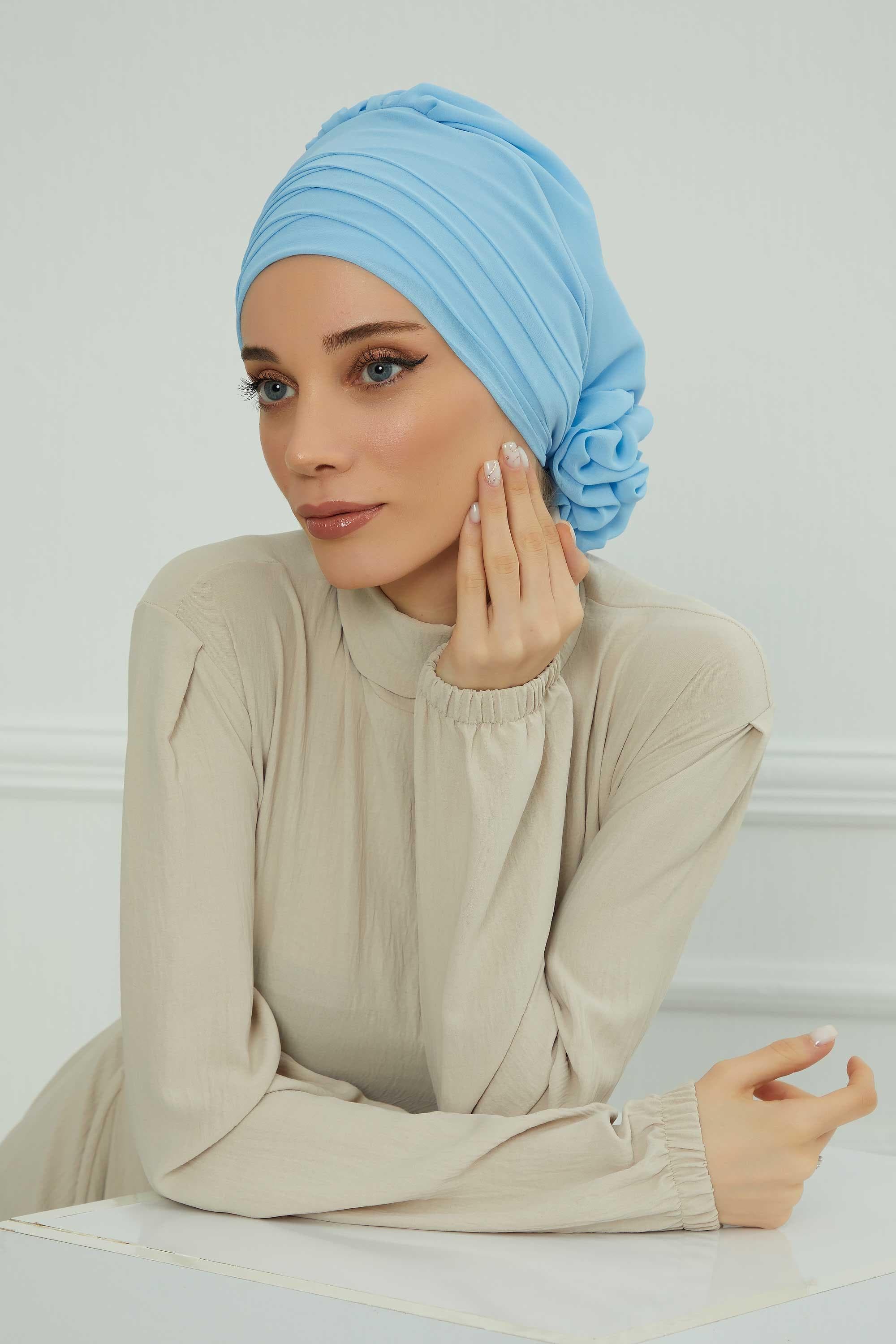 Çapraz Dikim Tasarım Şifon Hazır Türban,HT-30 Bebe Mavisi — görsel 1/8