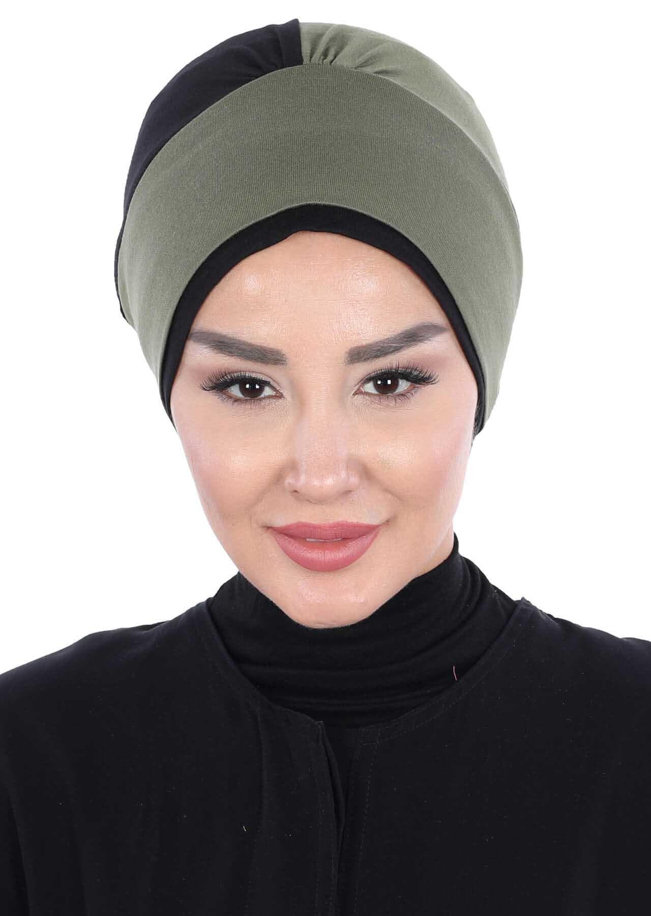Çift Renkli Güllü Bone,B-28 Haki Yeşil - Siyah — görsel 1/5