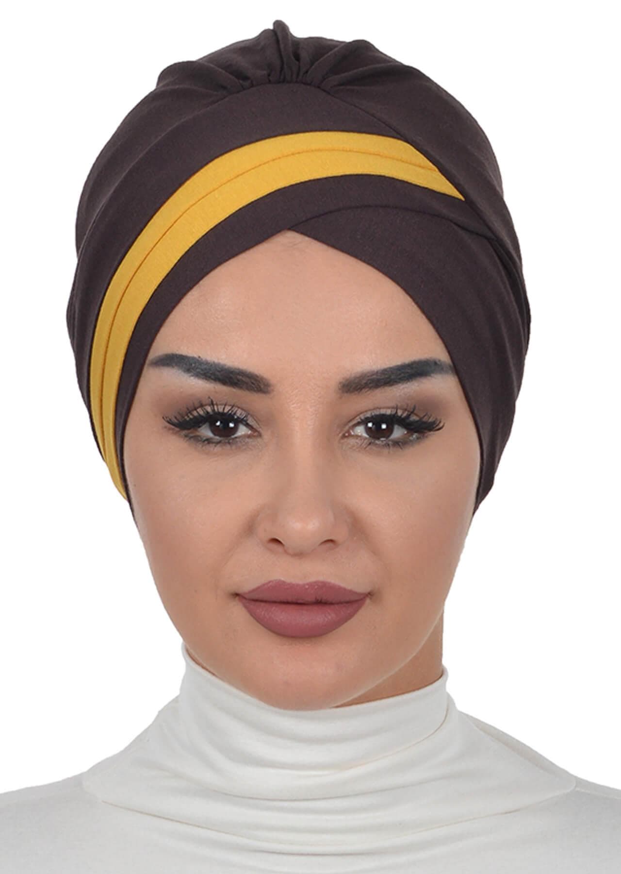Çift Renkli Penye Bone,B-23 Kahverengi - Hardal Sarısı — görsel 1/4