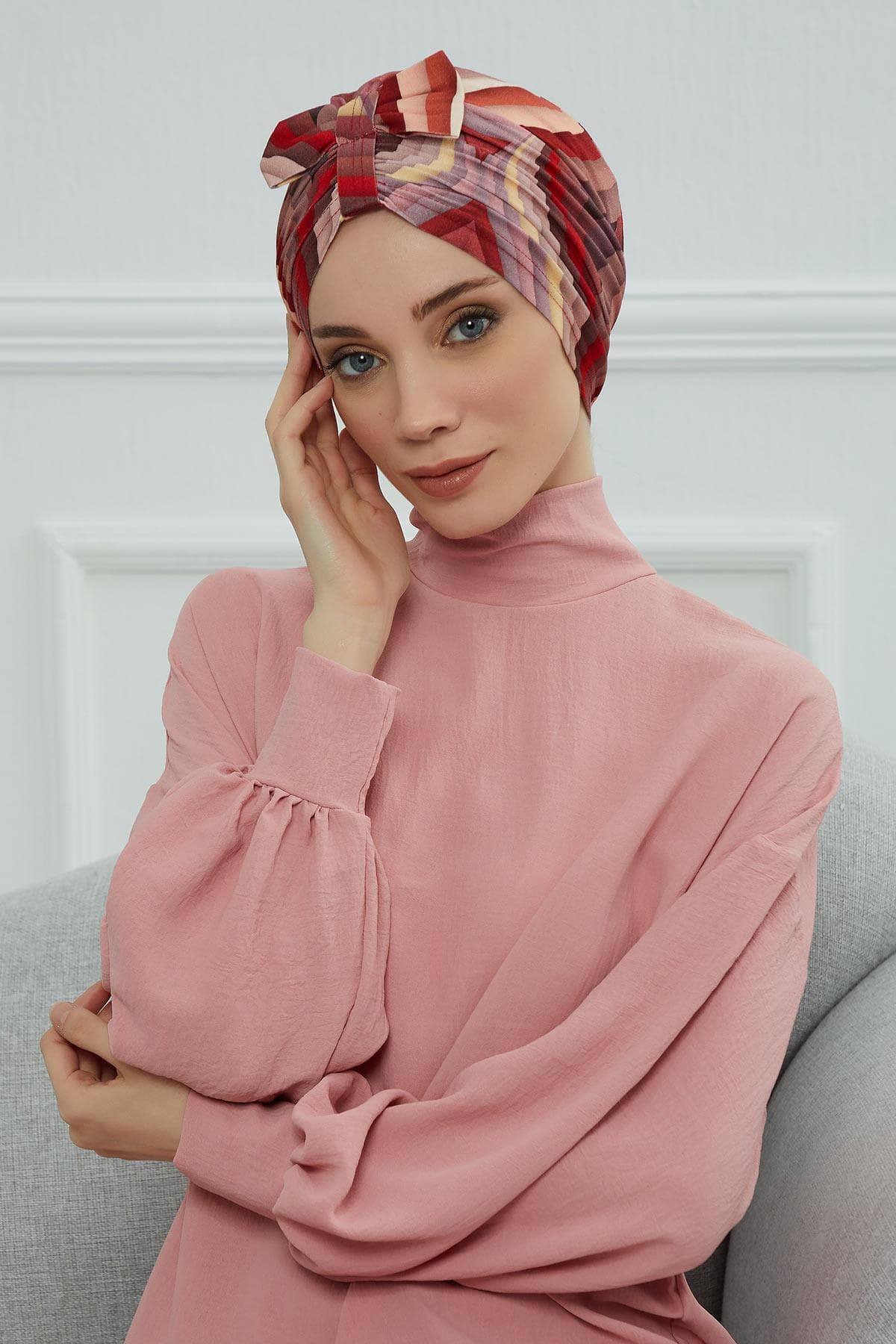 Desenli Önden Fiyonklu Bone,B-7YD Desen 28