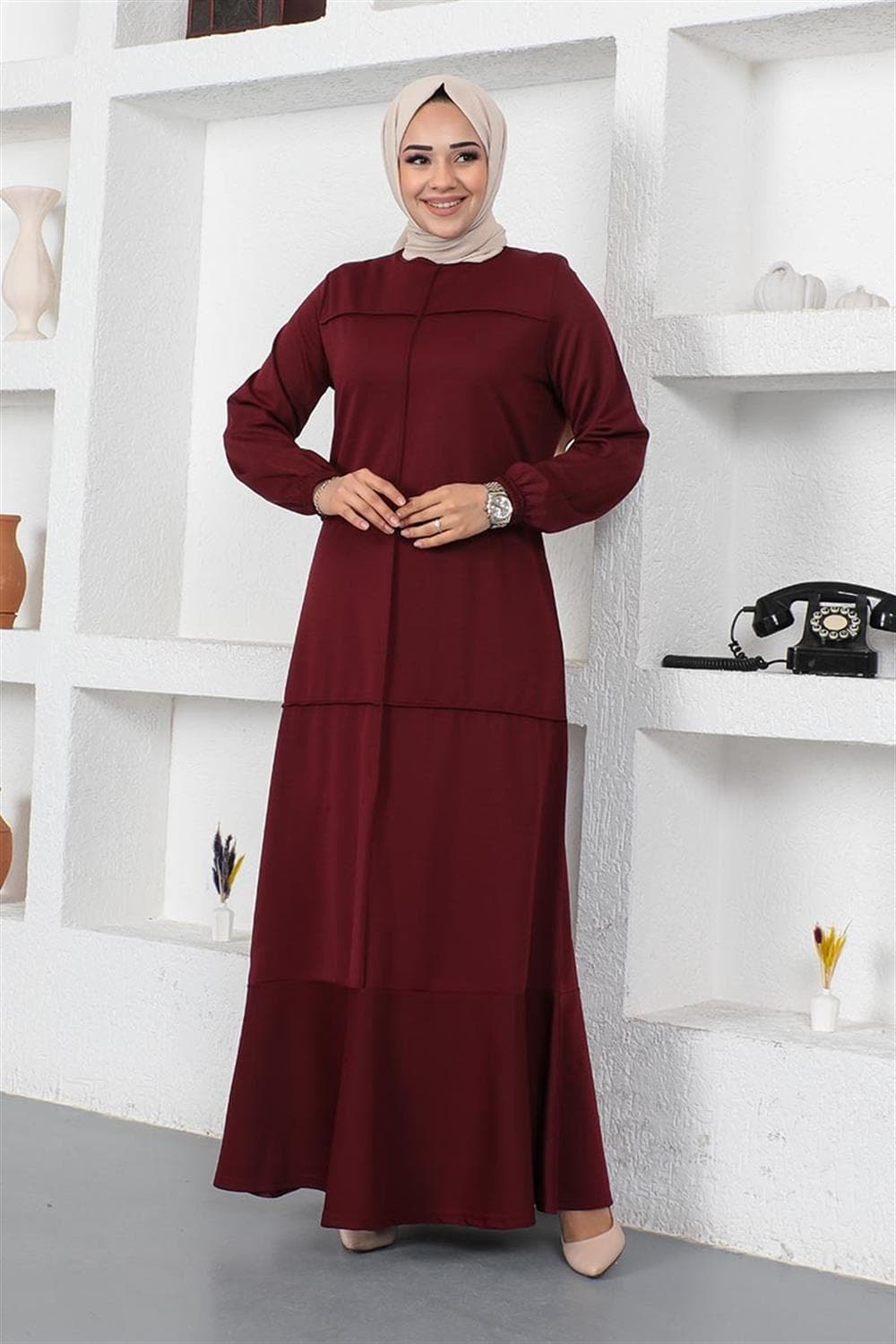 Dikiş Detaylı Elbise BORDO — görsel 1/5