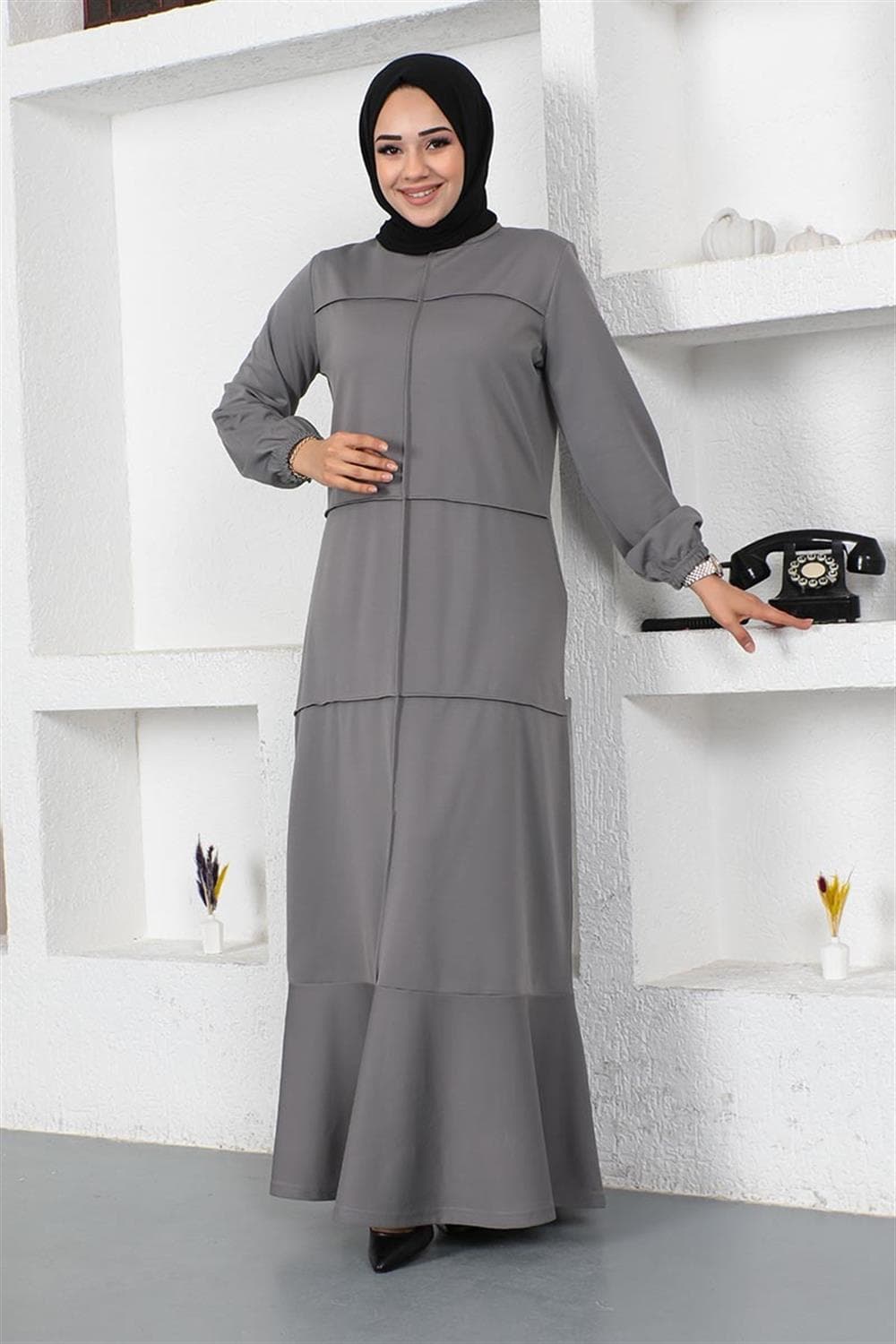 Dikiş Detaylı Elbise GRİ — görsel 1/5