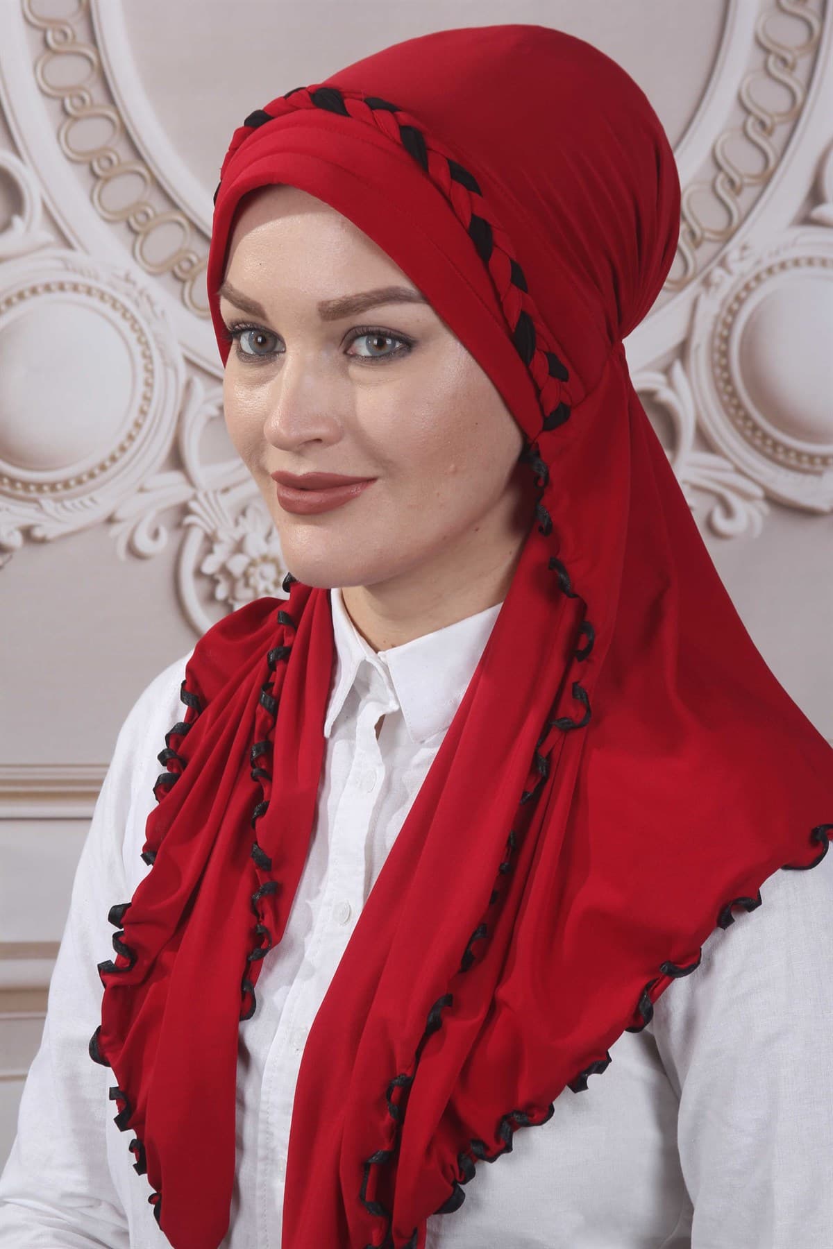 Fırfırlı Hazır Şal Kırmızı — görsel 1/2