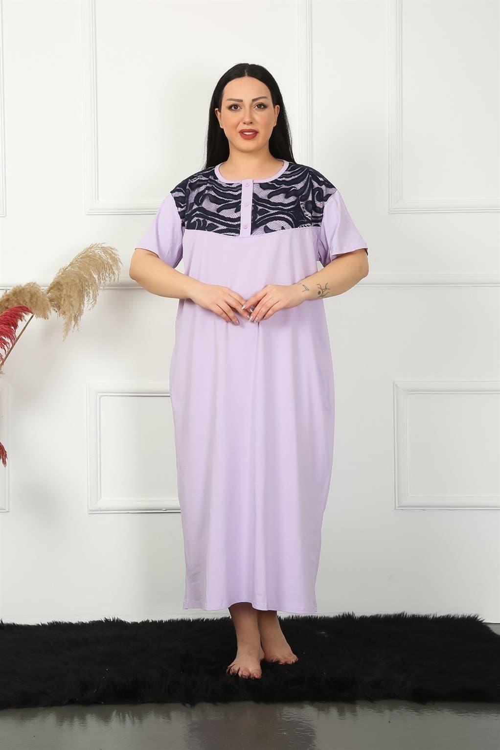 Big Dantelli Kısa Kol Lila Anne Gecelik 1348 — görsel 1/7