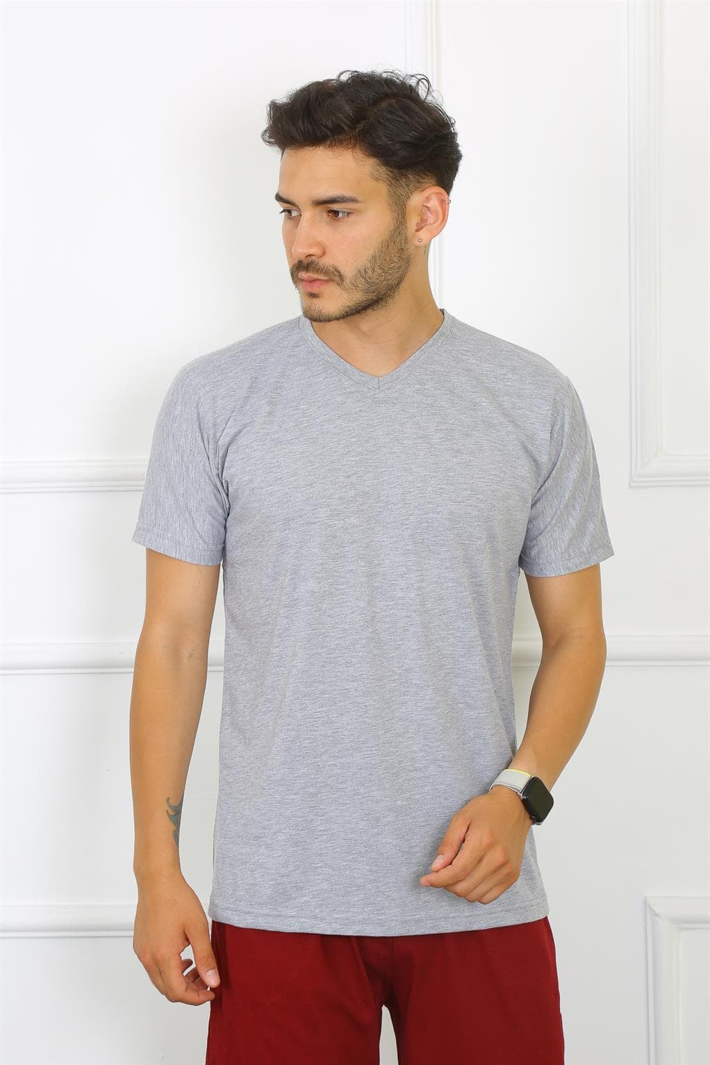 Erkek Gri %100 Pamuklu T-Shirt 27486 — görsel 1/4