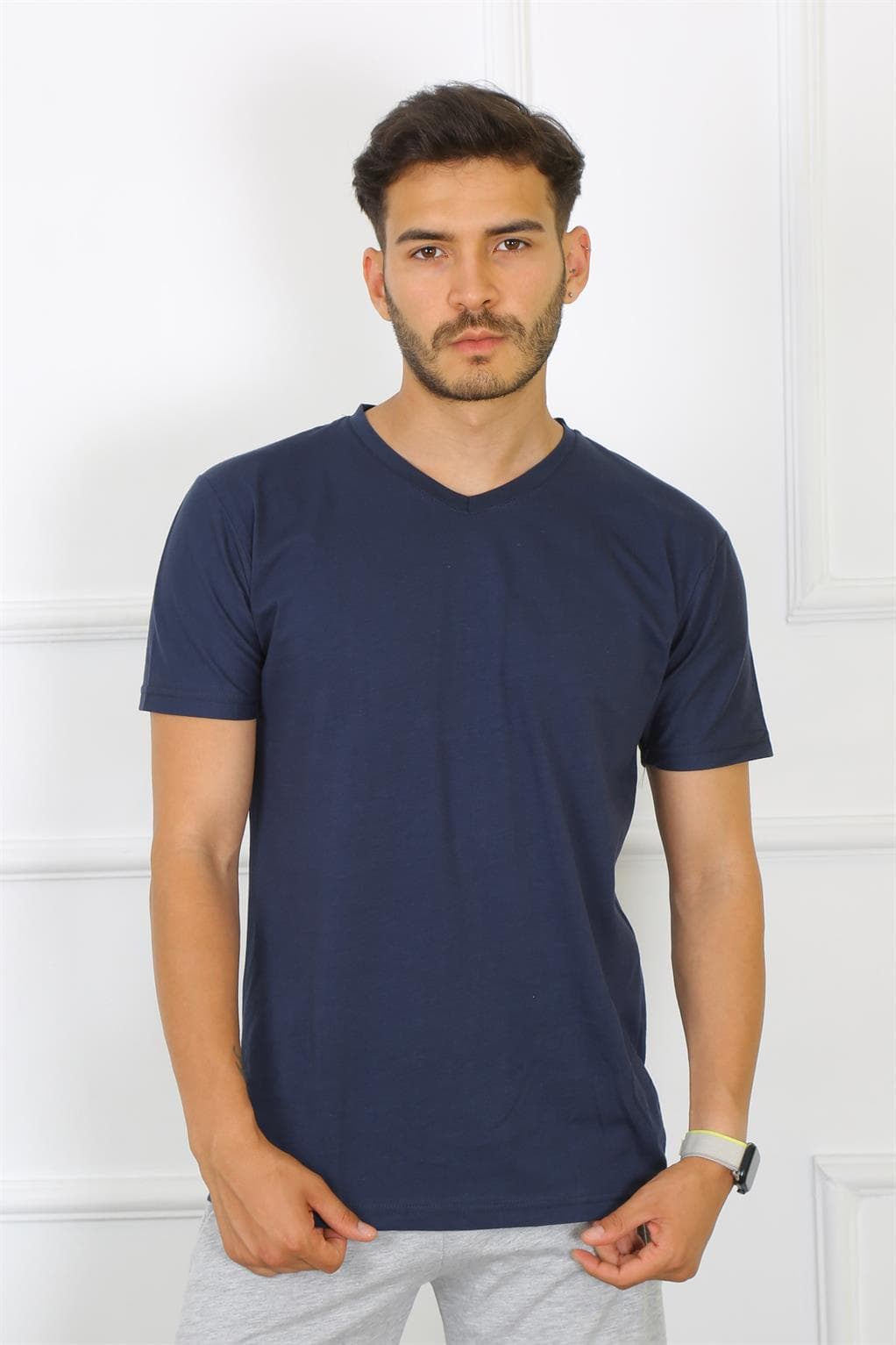 Erkek Lacivert %100 Pamuklu T-Shirt 27486 — görsel 1/4