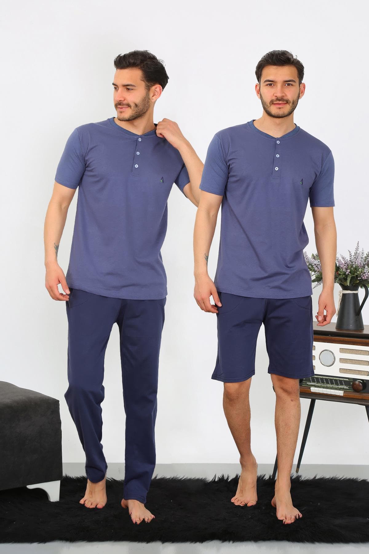 Erkek Penye 3'lü Pijama Takımı İndigo 6824