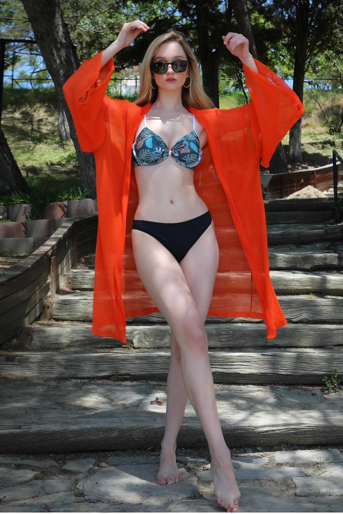 Kadın Kimono Pareo Plaj Elbisesi Turuncu 38040 — görsel 1/7