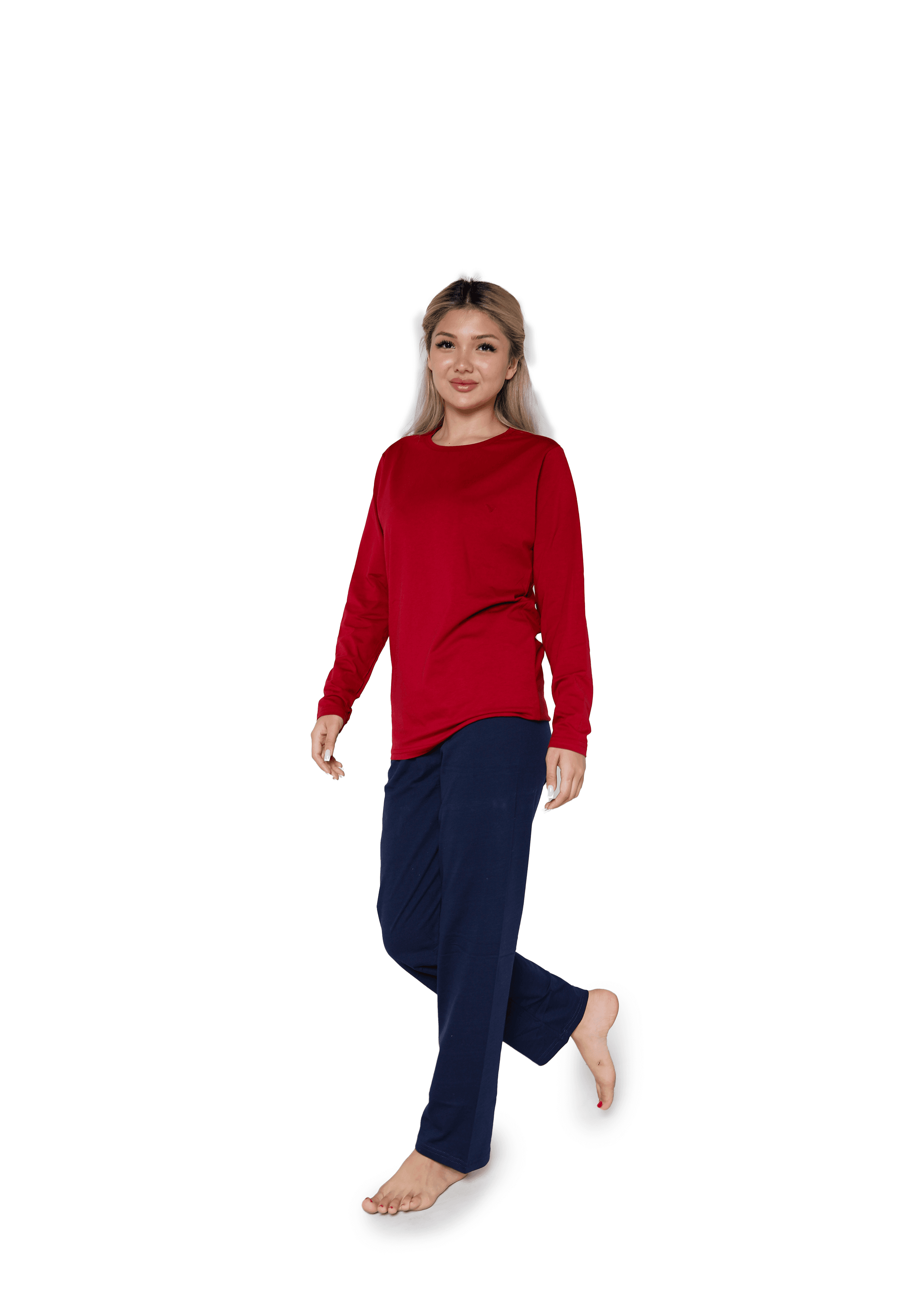 Kadın Uzun Kol Penye Pijama Takımı Bordo 41110 — görsel 1/2
