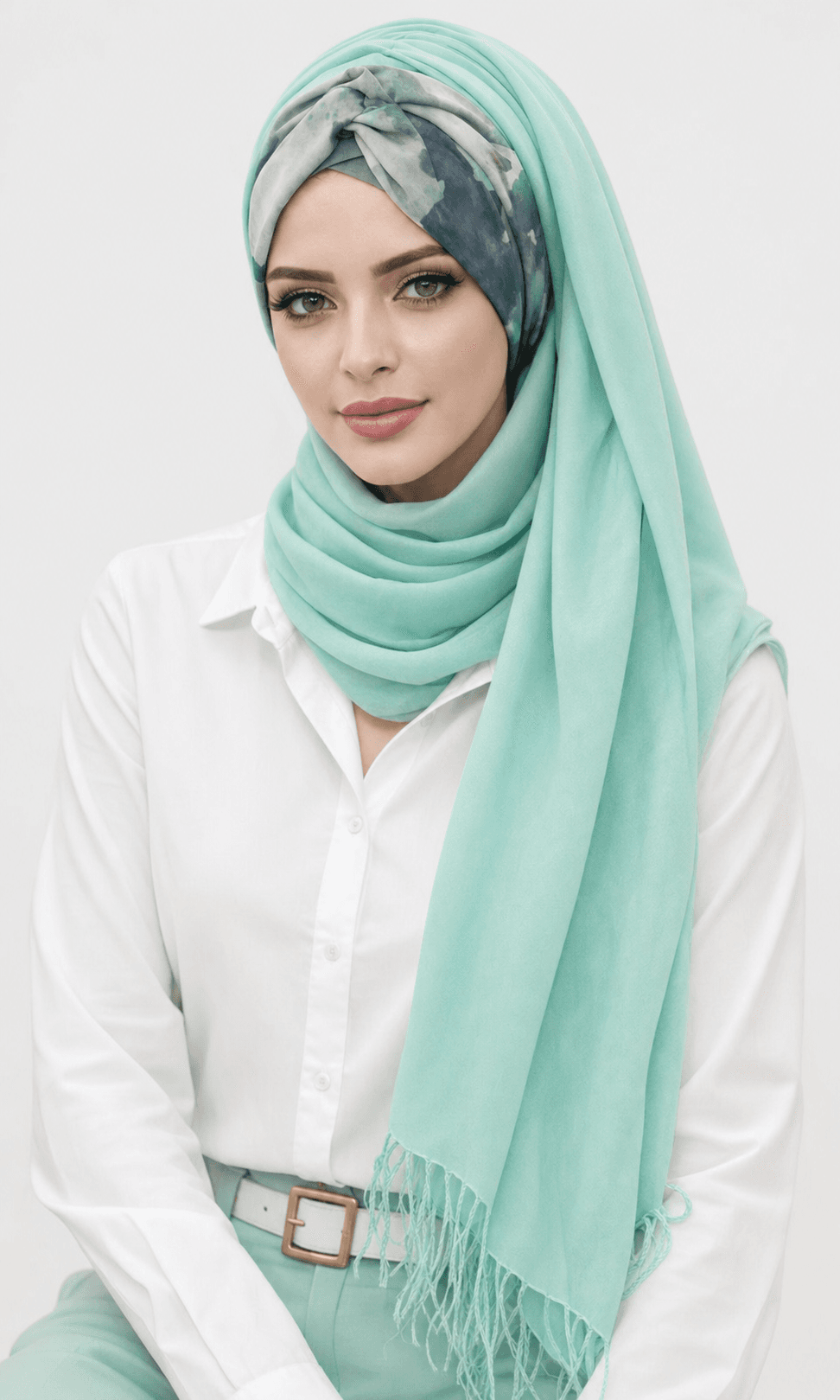 Mint Batik Desen Hazır Burgulu Şal — görsel 1/3
