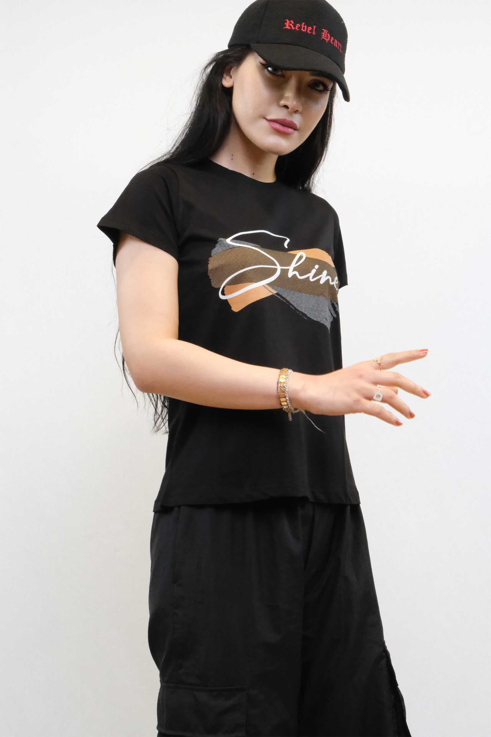 Shine Baskılı Tshirt Siyah — görsel 1/3