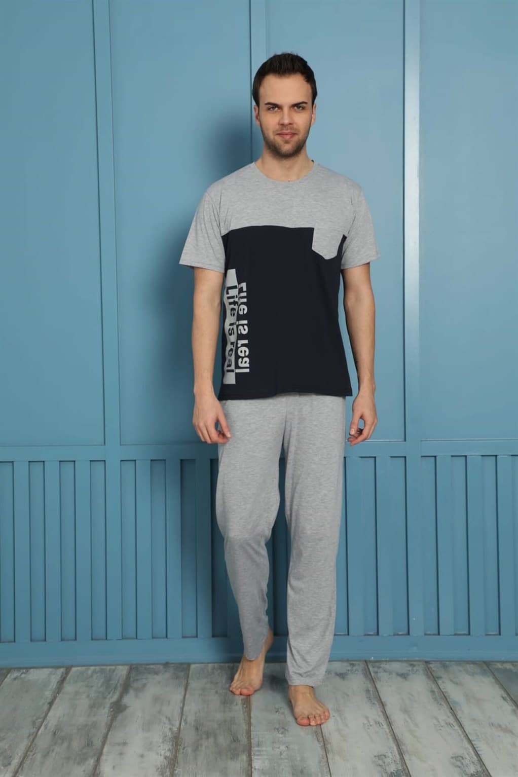 Erkek %100 Pamuk Cepli Pijama Takımı 20510G — görsel 1/2