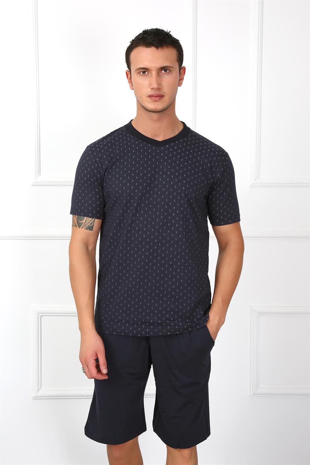 Erkek %100 Pamuk Cepli Şortlu Pijama Takım 6792 — görsel 1/4