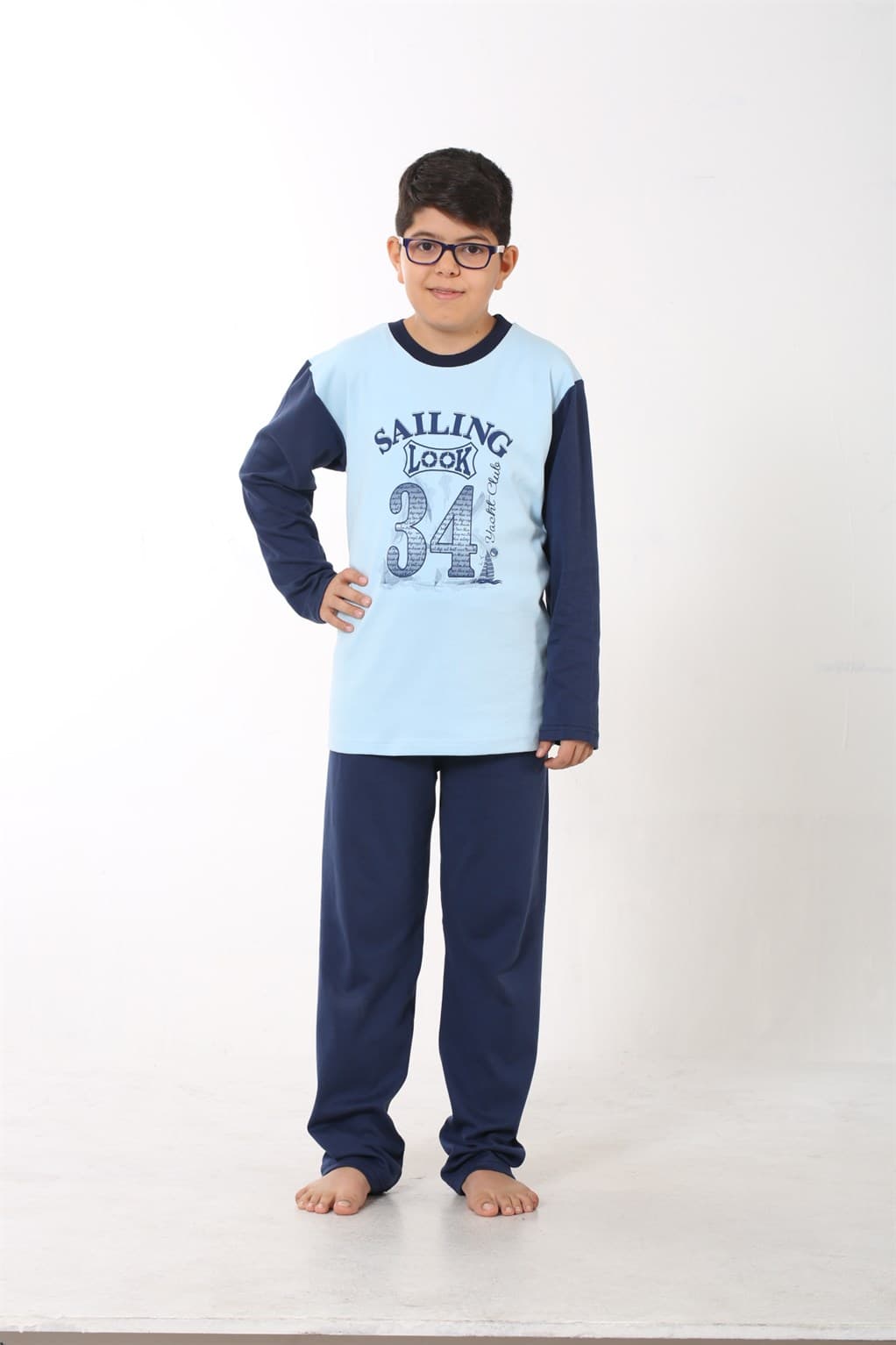 Erkek Çocuk Buz Mavisi Penye Pijama Takım 4508 — görsel 1/3