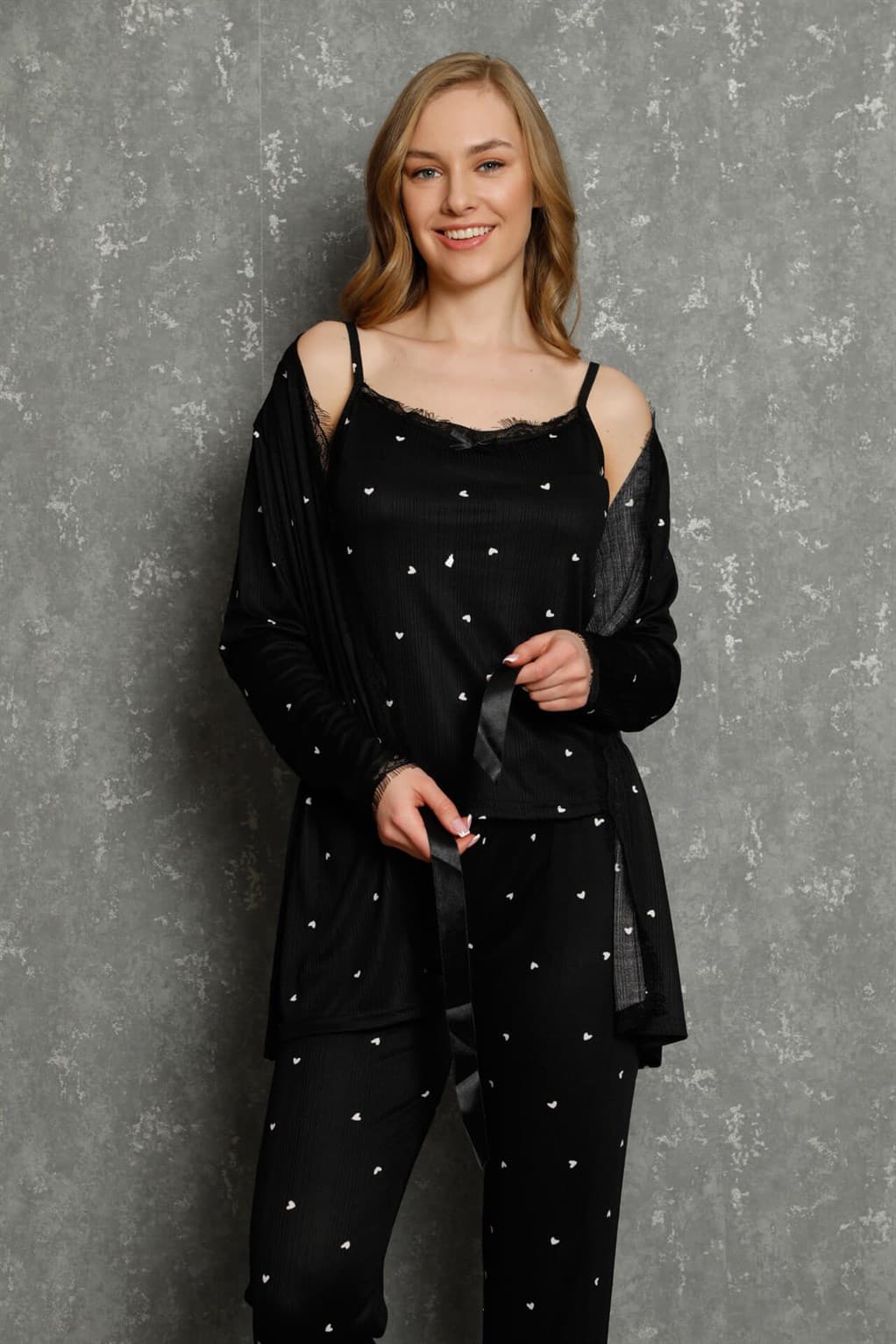 Kadın %100 Pamuk 3'lü Sabahlık Pijama Takım 16103 — görsel 1/4