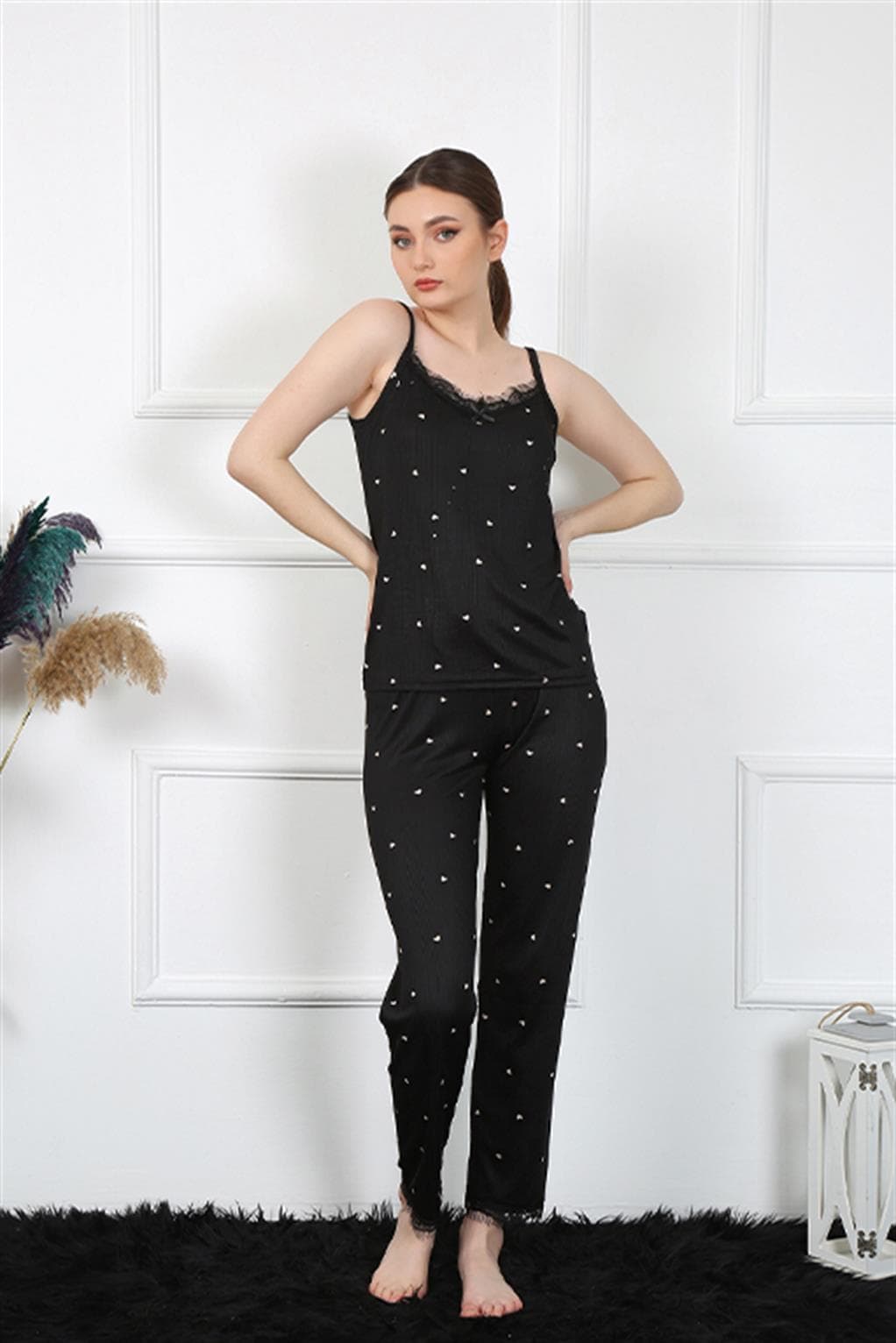Kadın İp Askılı Siyah Pijama Takım 4138 — görsel 1/4