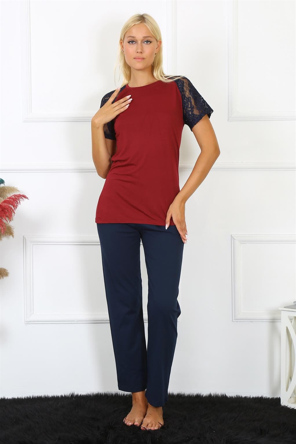 Kadın Kolu Dantelli Penye Pijama Takım 4149 — görsel 1/4