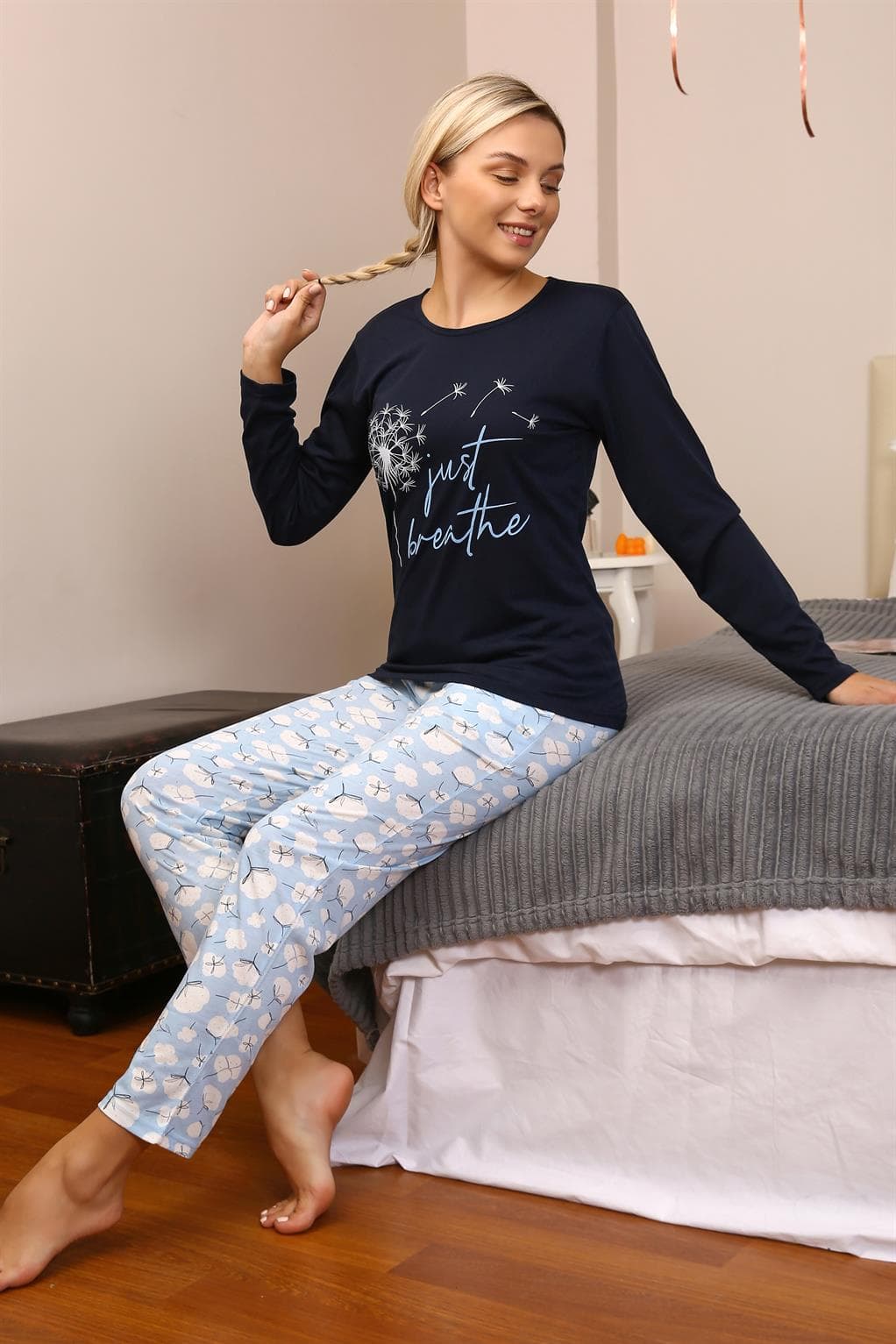 Kadın Penye Uzun Kol Pijama Takım 4189 — görsel 1/8