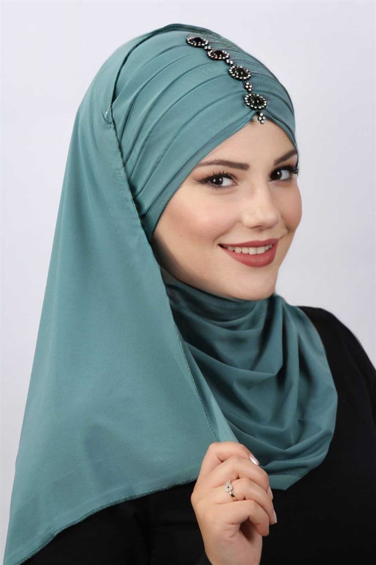 Pileli Taşlı Şal Çağla — görsel 1/2