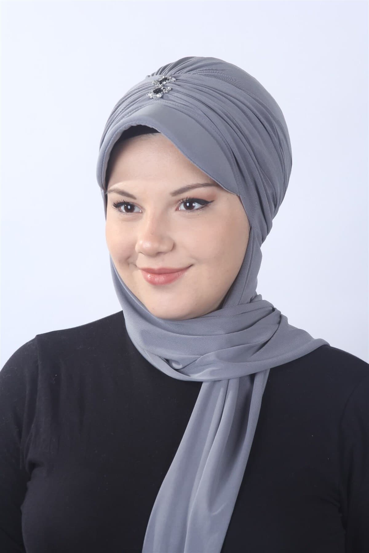Taşlı Atkılı Şapka Gri — görsel 1/1