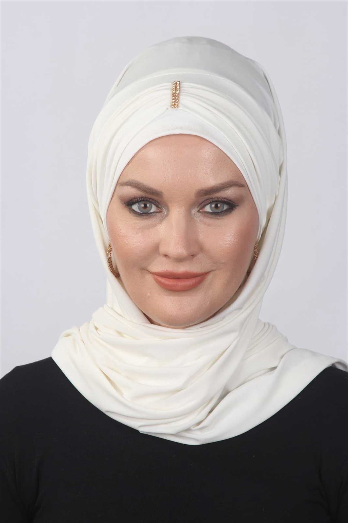 Taşlı Hazır Şal Beyaz — görsel 1/1
