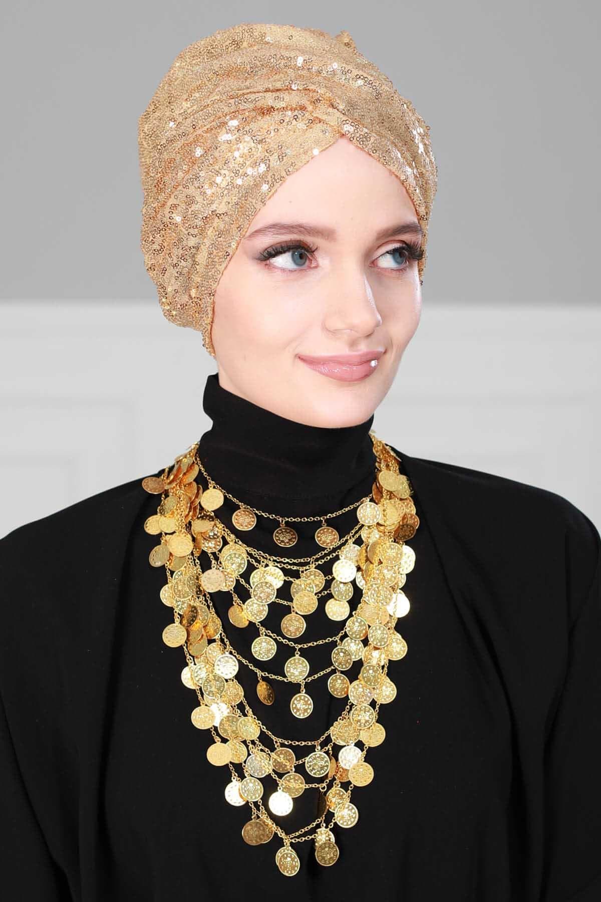 Tesettür Bone Payetli,B-9P Gold — görsel 1/4