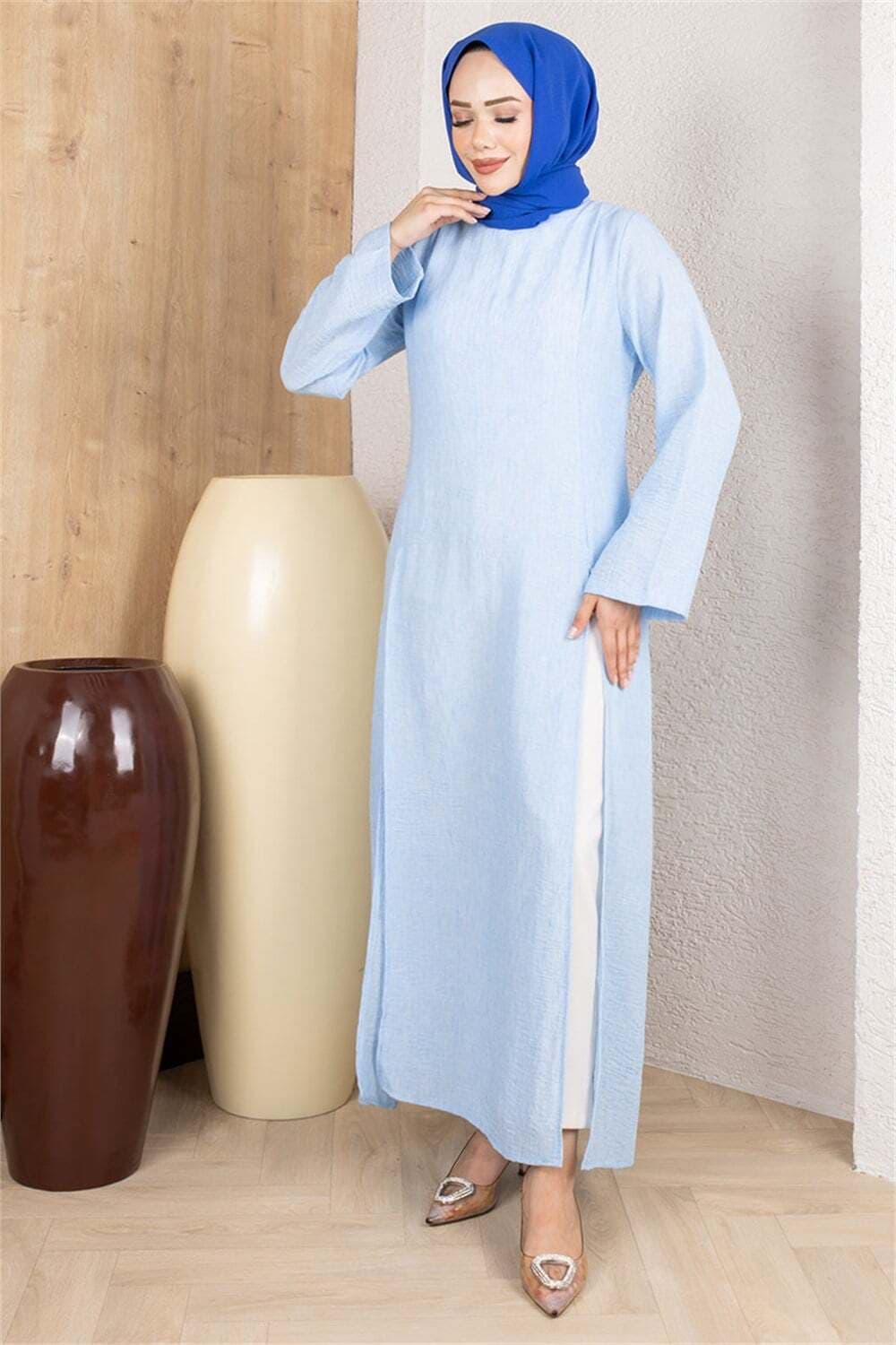 Yırtmaçlı Keten Tunik BEBE MAVİSİ — görsel 1/3