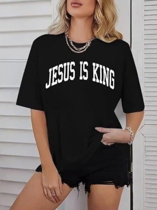 Kadın Bisiklet Yaka Kısa Kol Baskılı T-shirt - Siyah — görsel 1/1