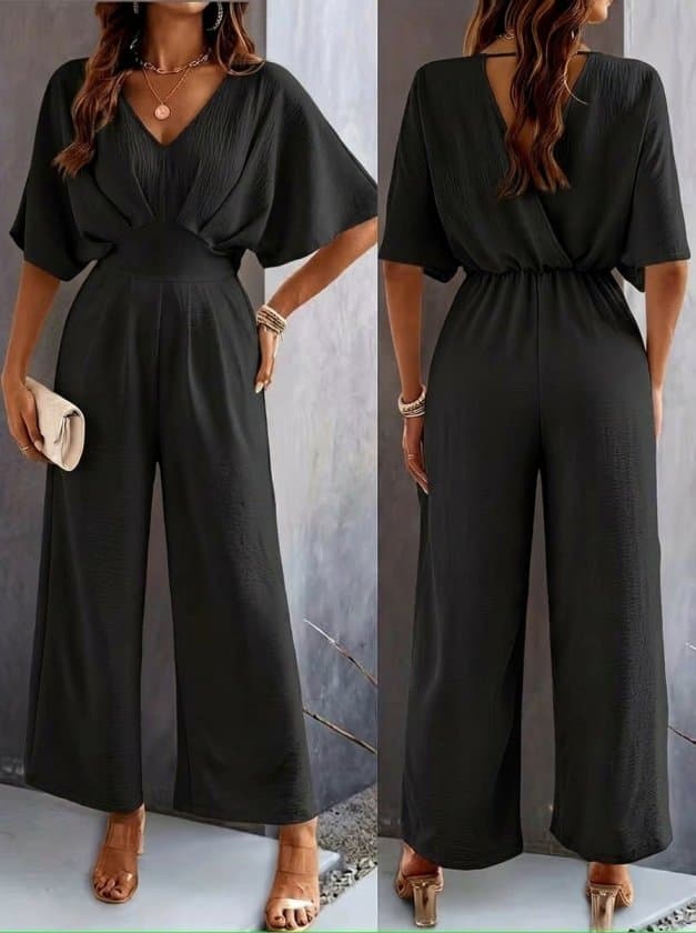 Kadın Kısa Kollu Kruvaze Yakalı önden Büzgülü Uzun Aerobin Tulum — görsel 1/7