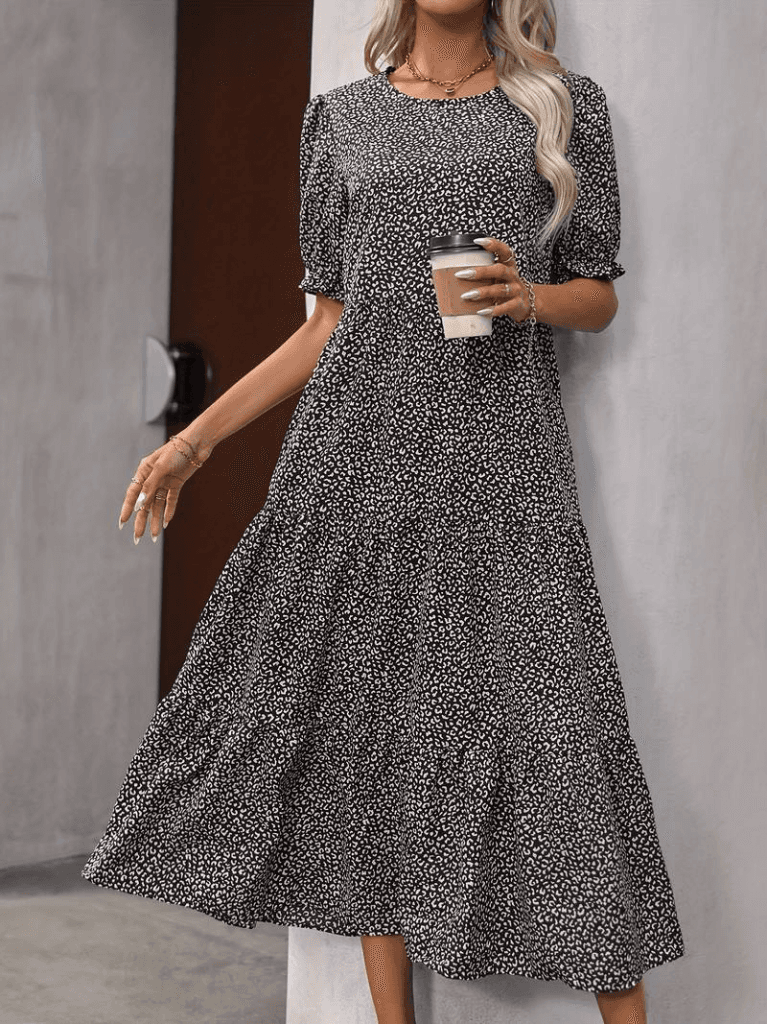 Kadın Mini Leopar Desen Midi üç Kat Elbise — görsel 1/8
