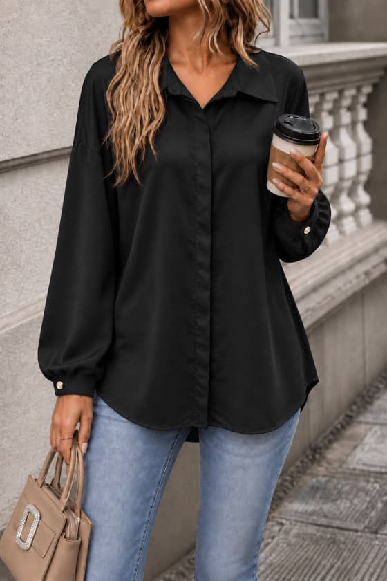 Kadın Siyah Oversize Gömlek — görsel 1/1