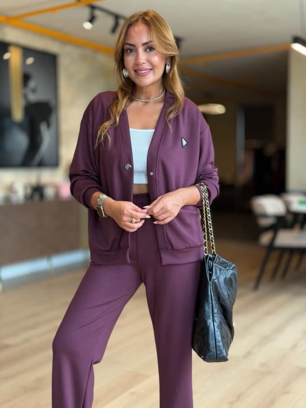 Kadın Modal Kumaş Arma Detay Hırka Pantolon Ikili Takım — görsel 1/7