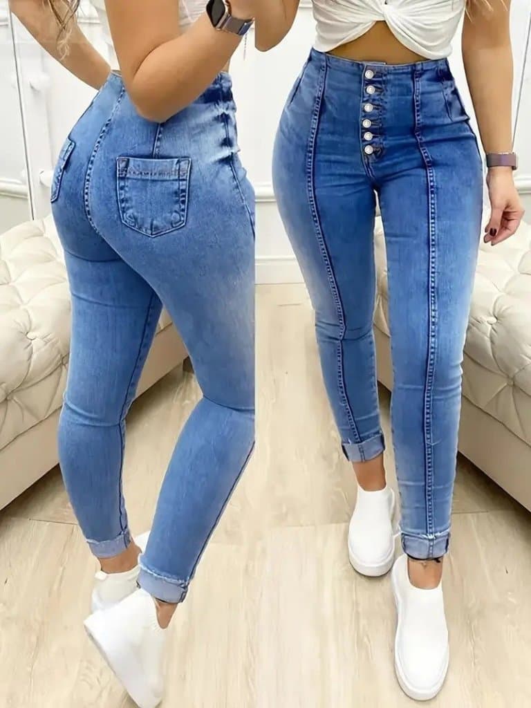 Kadın Yüksek Bel önden Düğmeli Jean Pantolon — görsel 1/4