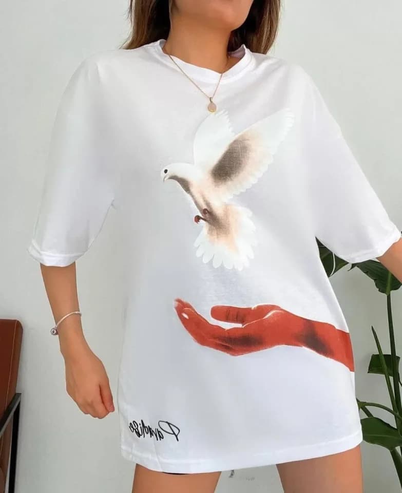 Dijital Baskılı T-Shirt - Beyaz — görsel 1/2