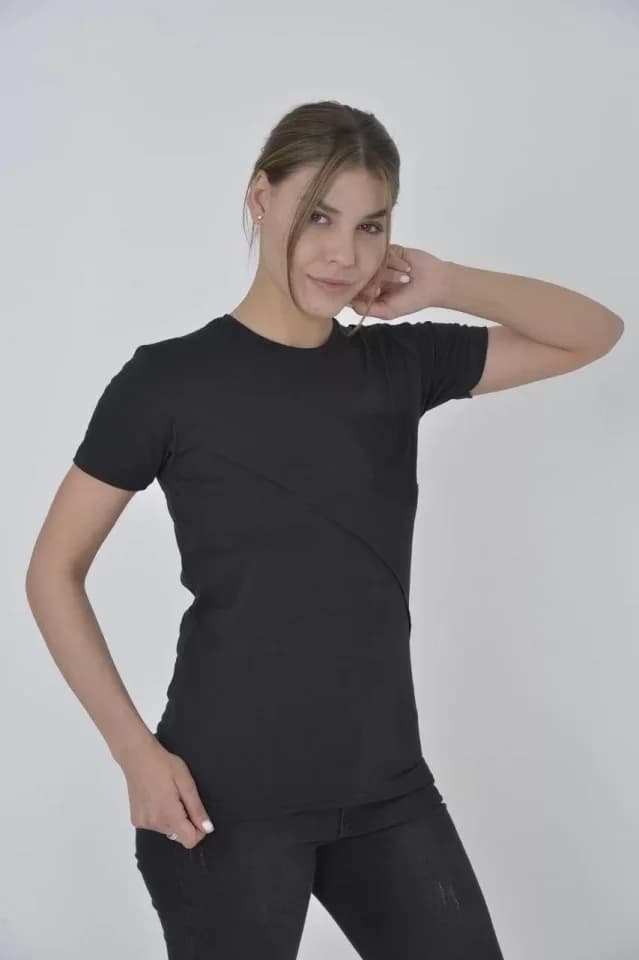 File Cepli Slim Fit T-shirt - Siyah — görsel 1/2