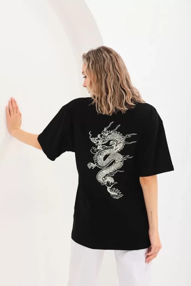 Unisex Baskılı Oversize T-Shirt - Siyah — görsel 1/4