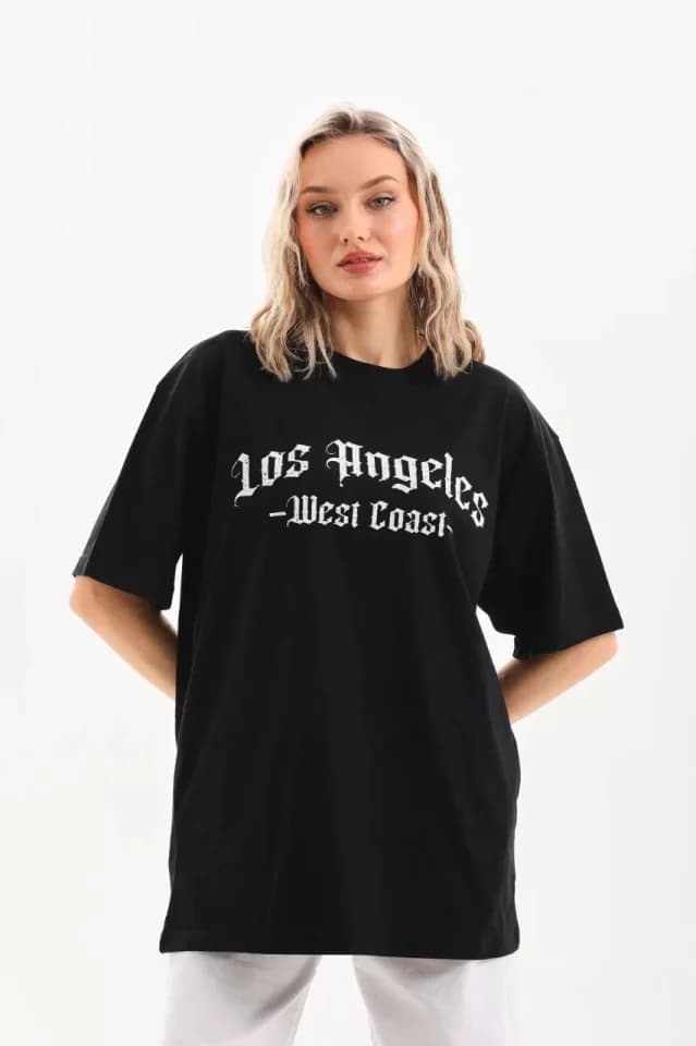 Unisex Baskılı Oversize T-Shirt - Siyah — görsel 1/4