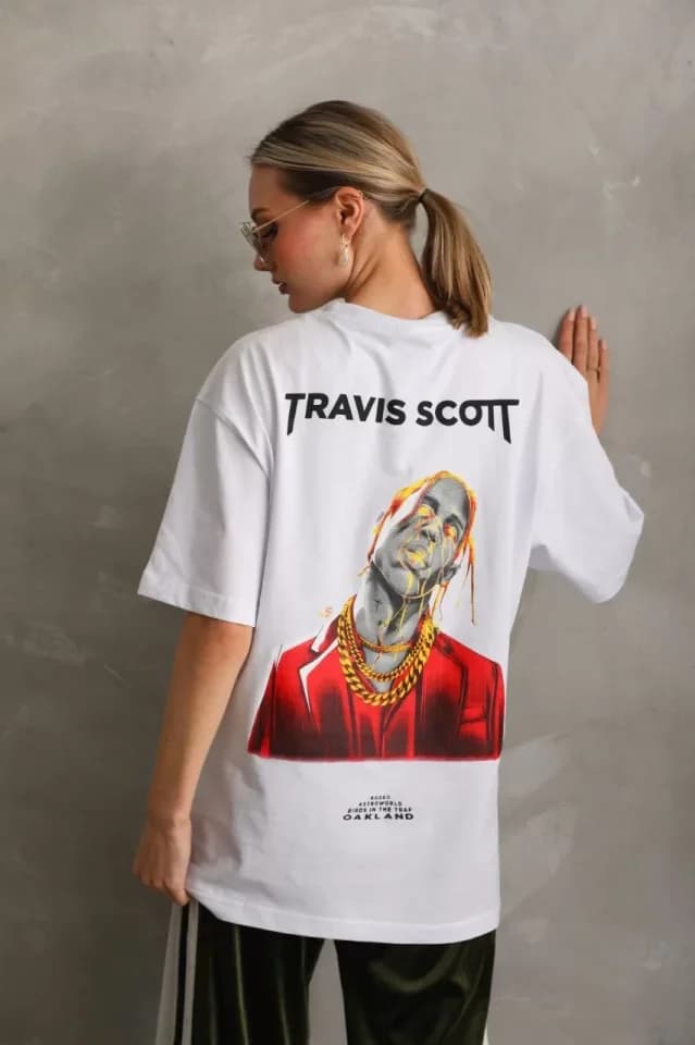 Unisex Baskılı Oversize T-Shirt - Beyaz — görsel 1/4