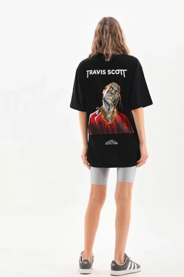 Unisex Baskılı Oversize T-Shirt - Siyah — görsel 1/4
