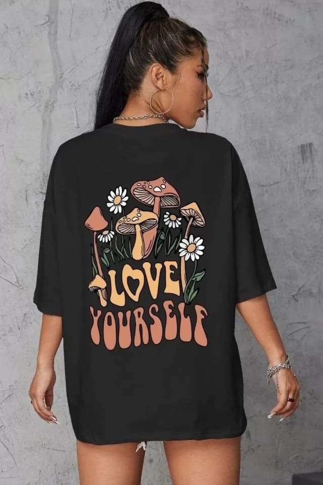 Unisex Baskılı Oversize T-Shirt - Siyah — görsel 1/2