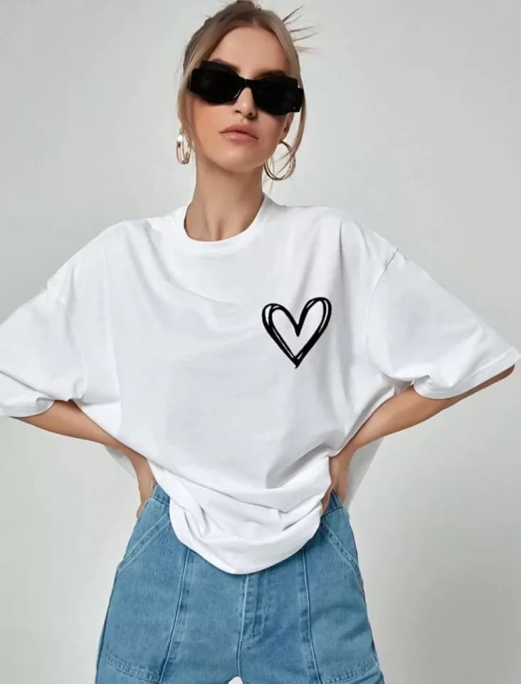 Unisex Baskılı Oversize T-Shirt - Beyaz — görsel 1/3