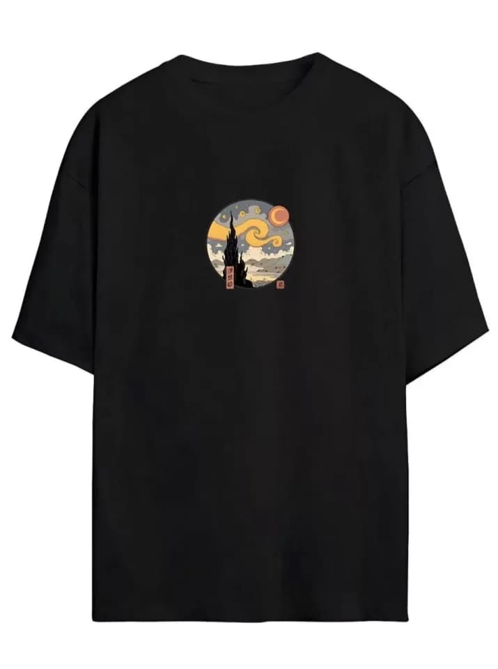 Unisex Baskılı Oversize T-Shirt - Siyah — görsel 1/1