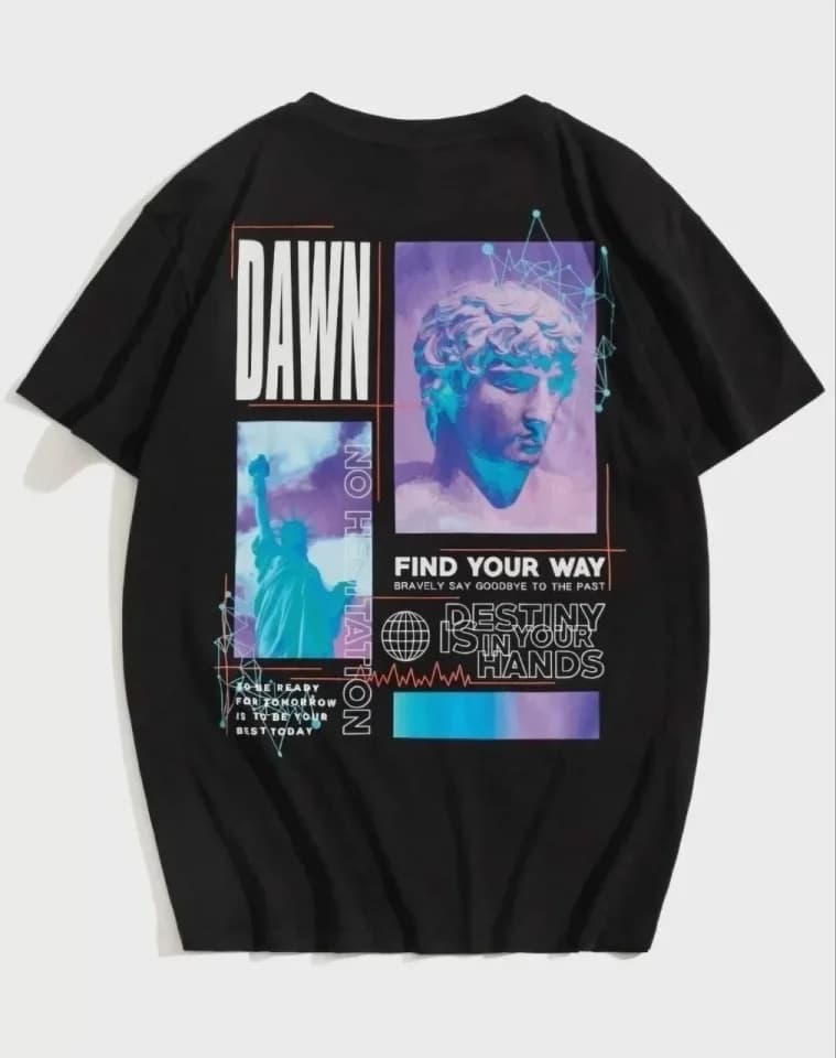 Unisex Baskılı Oversize T-Shirt - Siyah — görsel 1/2