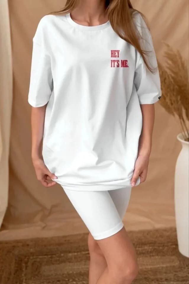 Unisex Baskılı Oversize T-Shirt - Beyaz — görsel 1/1