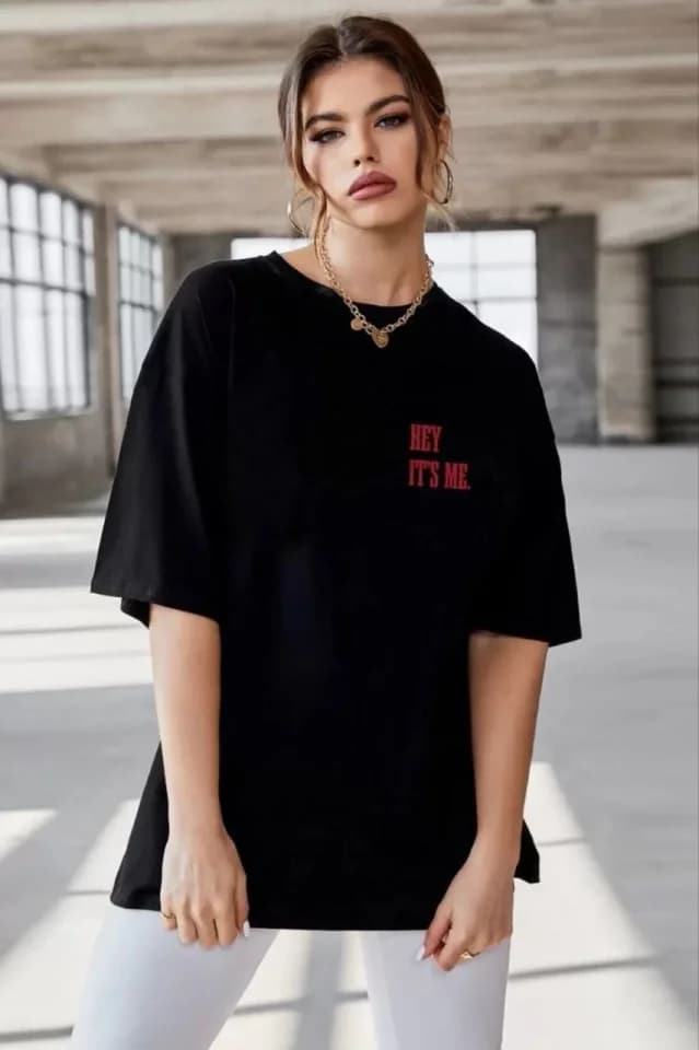 Unisex Baskılı Oversize T-Shirt - Siyah — görsel 1/1