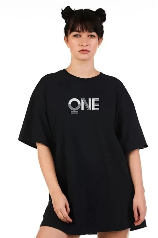 Unisex Baskılı Oversize T-Shirt - Siyah — görsel 1/1