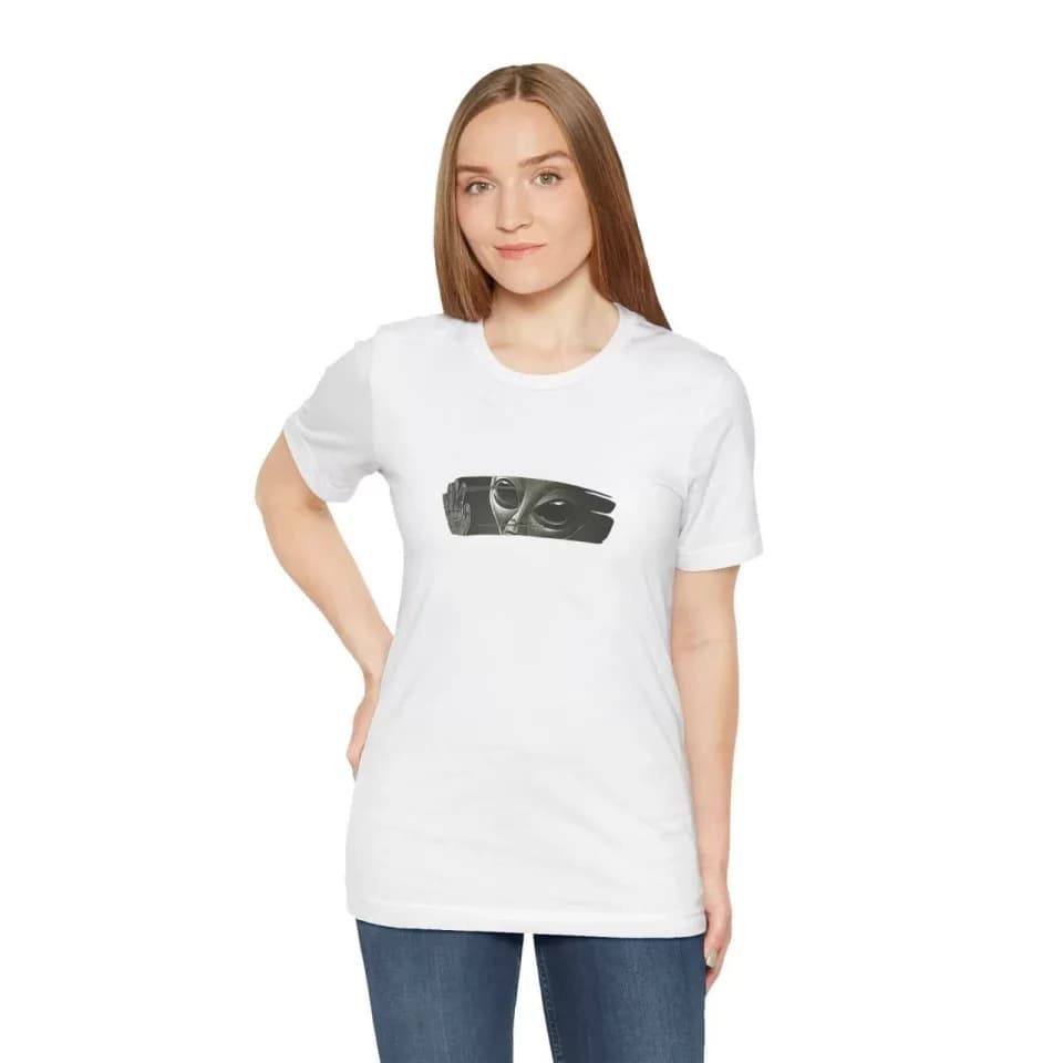 Unisex Bisiklet Yaka Baskılı T-Shirt - Beyaz — görsel 1/1