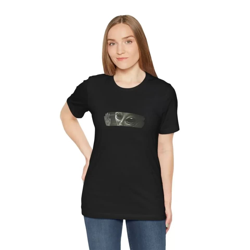 Unisex Bisiklet Yaka Baskılı T-Shirt - Siyah — görsel 1/1