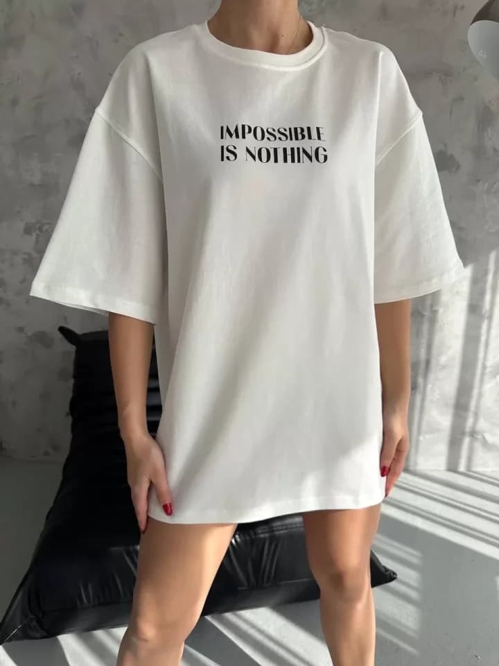 Unisex Bisiklet Yaka Baskılı Oversize T-Shirt - Beyaz — görsel 1/1